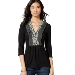 Anthropologie Deletta Black Ruffle Tuxedo Shirt